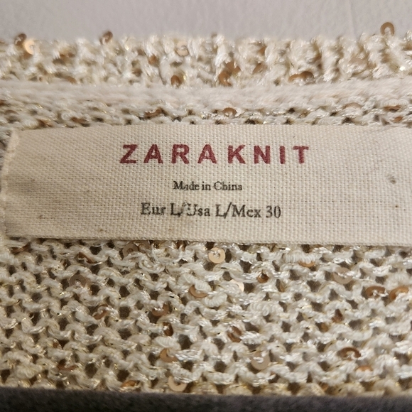 Zara Knit V-Neck Sweater with Gold Shimmer Flecks – Size Large - Picture 6 of 9